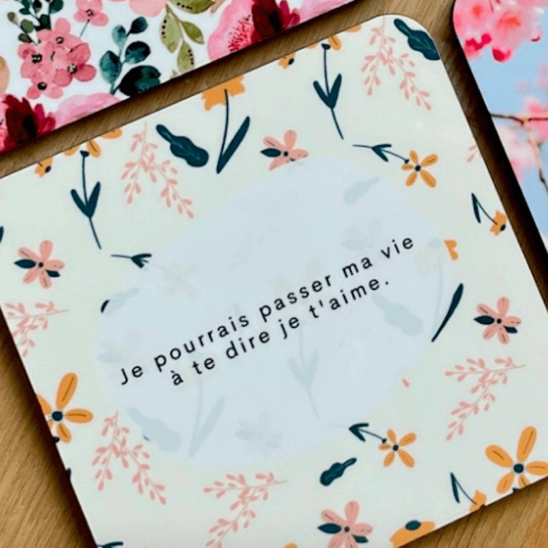 Sous-verre fleuri jaune - Je t'aime - Cute!