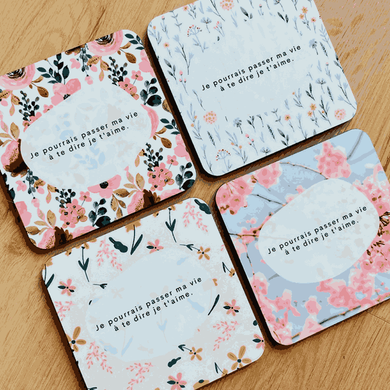 Assortiments de sous-verres fleuris - Je t'aime - Cute!
