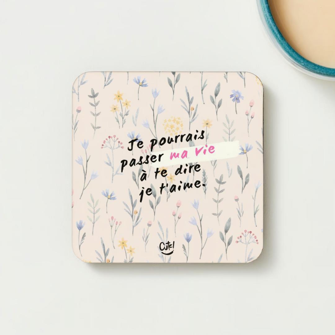 Sous-verre fleuri rose - Je t'aime - Cute!