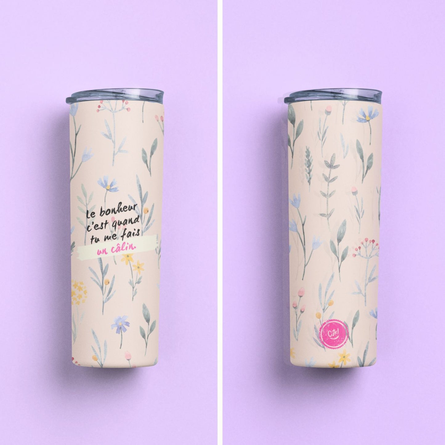 Tasse de voyage beige fleurie - Câlins - Cute!