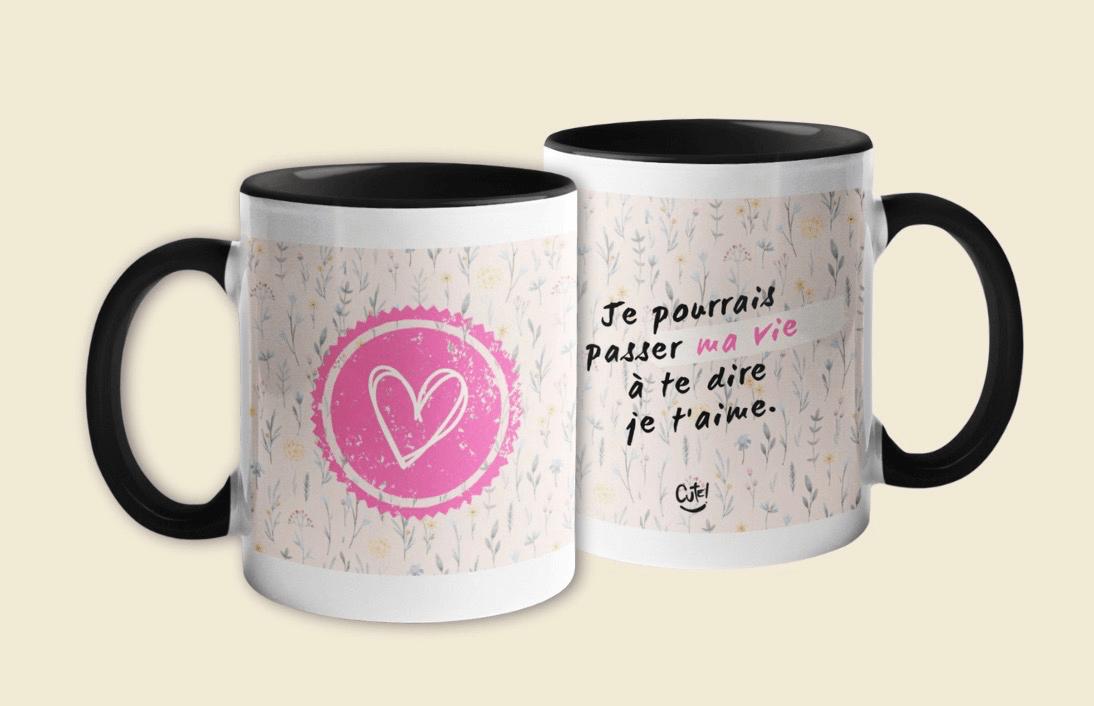 Tasse fleurie rose - Je t'aime - Cute!