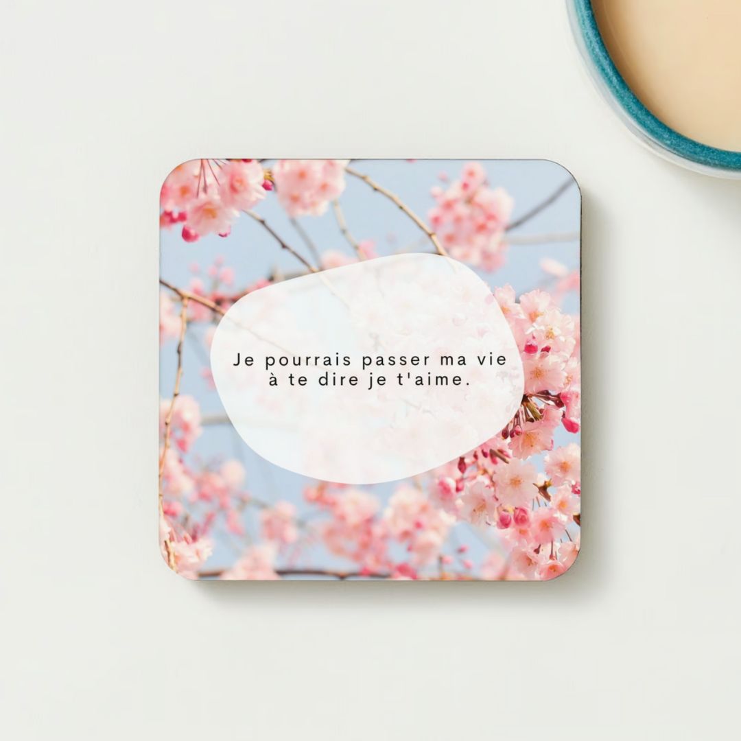 Sous-verre avec fleurs de cerisier - Je t'aime - Cute!