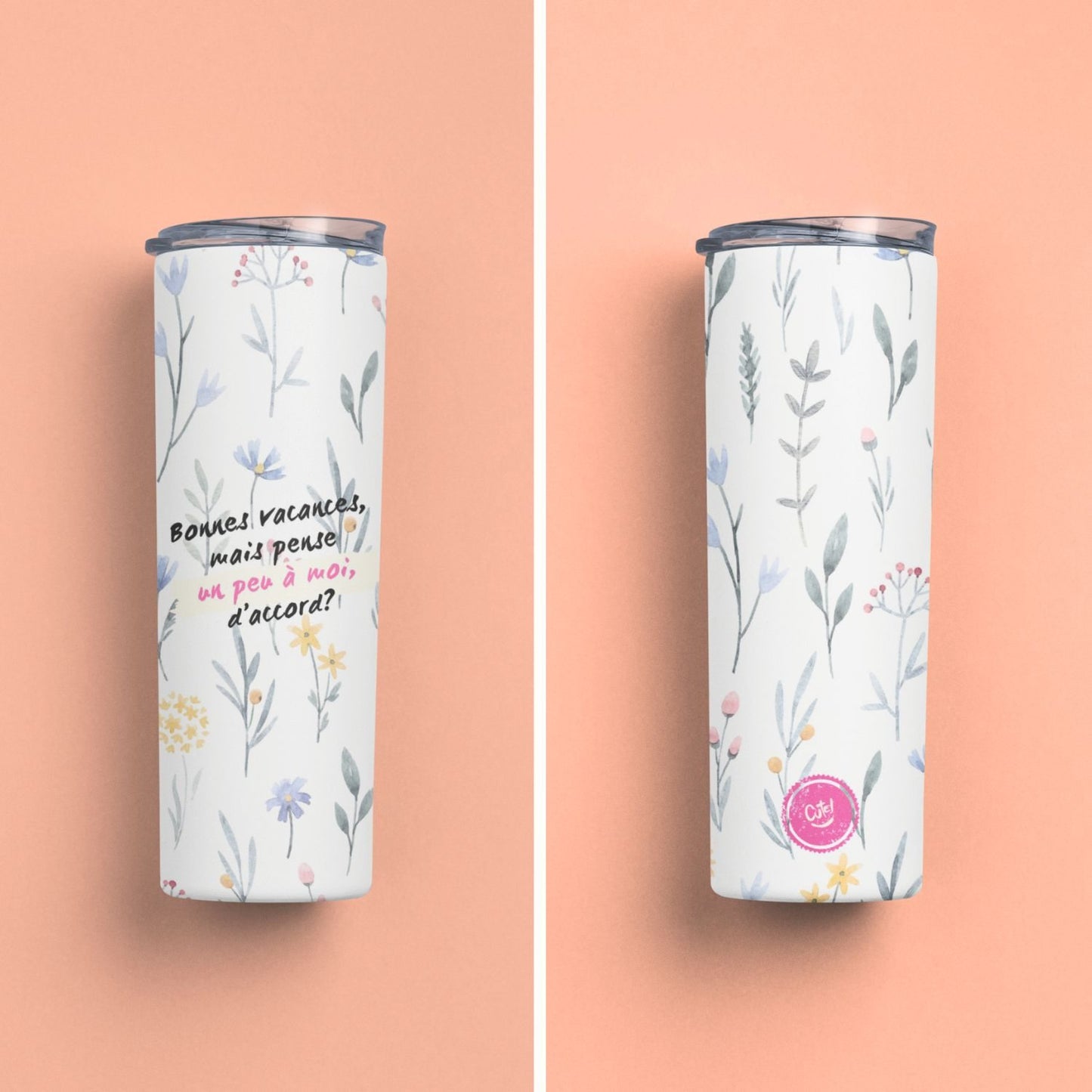 Tasse de voyage avec fleurs blanche - Bonnes vacances - Cute!