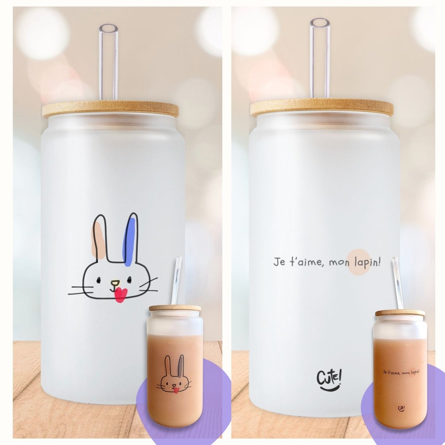 Verre givré lapin gomme-balloune - Je t'aime mon lapin - Cute!