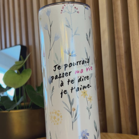 Tasse de voyage fleurie beige - Je pourrais passer ma vie à te dire je t'aime - Cute!